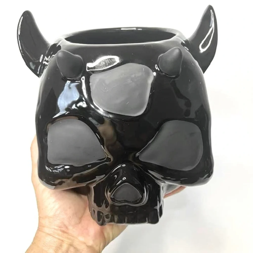 Killstar Black Ceramic Ashmedai Planter Vase Flower Pot Glossy Devil Goth Witch